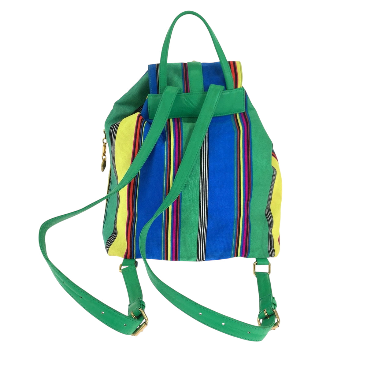18891
VERSACE ヴェルサーチ ヴィンテージ グリーン マルチカラー ゴールド金具 キャンバス リュックサック バックパック レディース AB52
