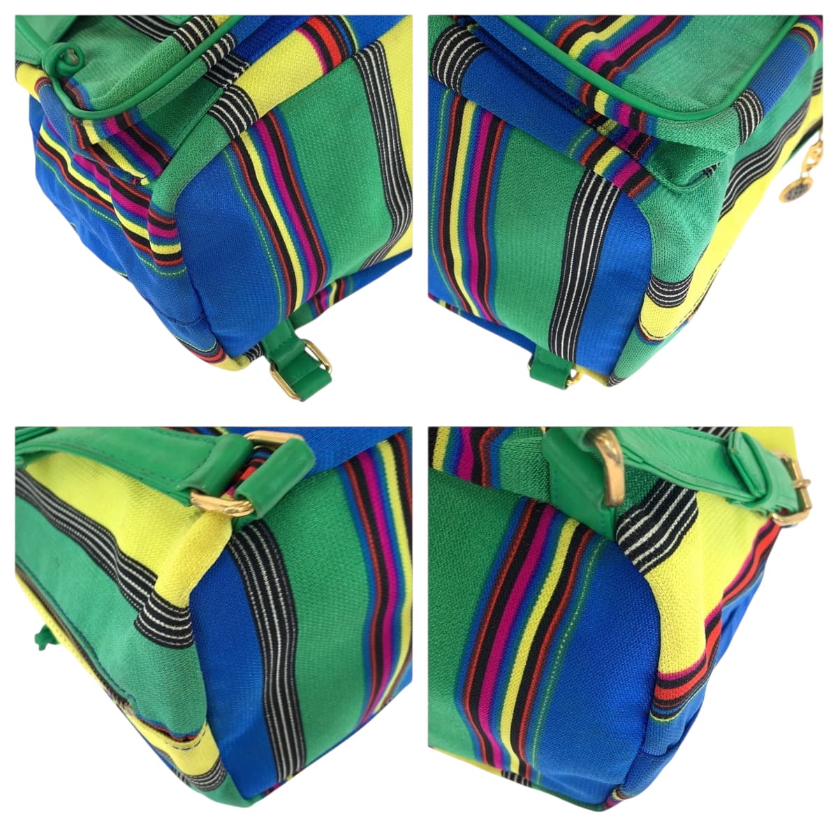 18891
VERSACE ヴェルサーチ ヴィンテージ グリーン マルチカラー ゴールド金具 キャンバス リュックサック バックパック レディース AB52