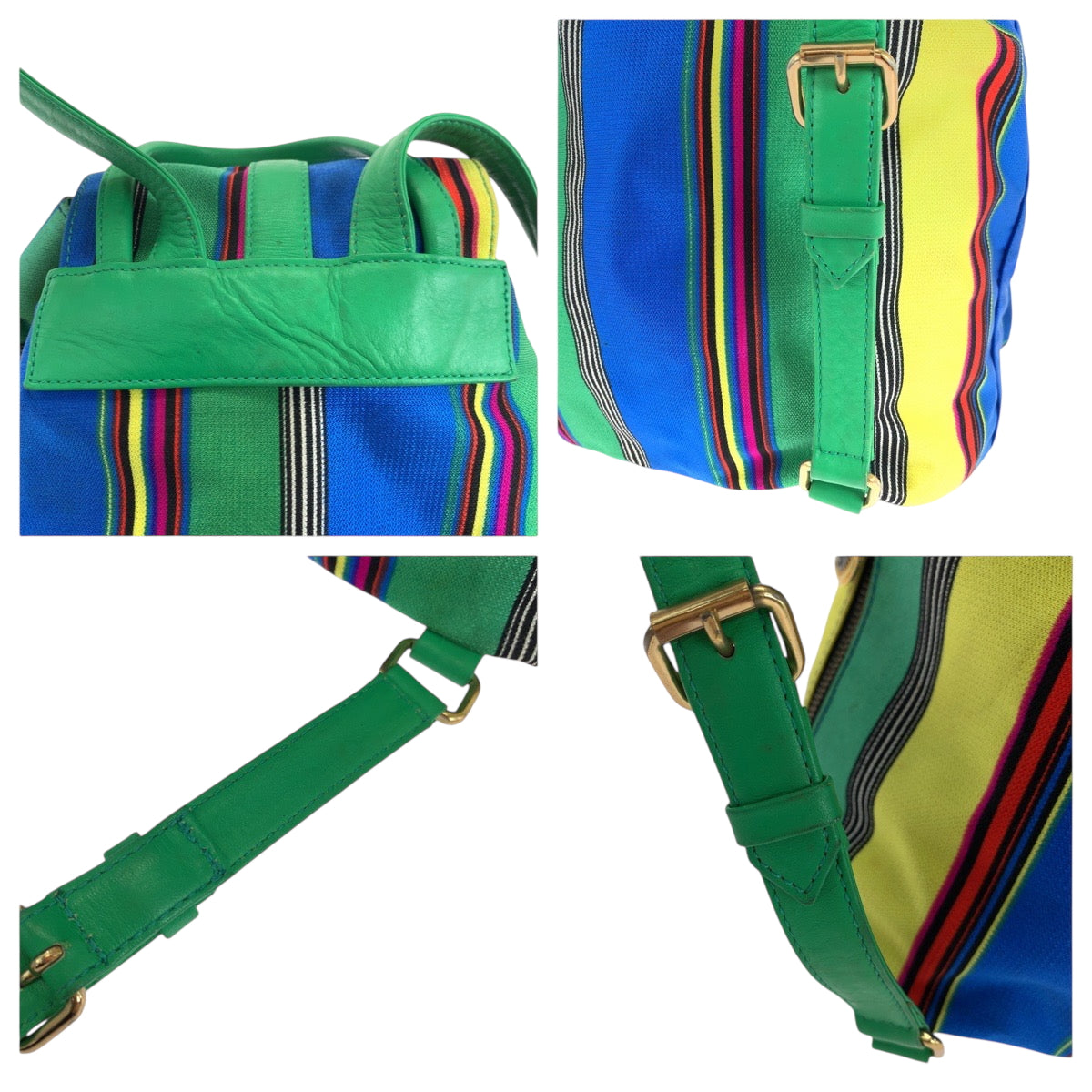 18891
VERSACE ヴェルサーチ ヴィンテージ グリーン マルチカラー ゴールド金具 キャンバス リュックサック バックパック レディース AB52