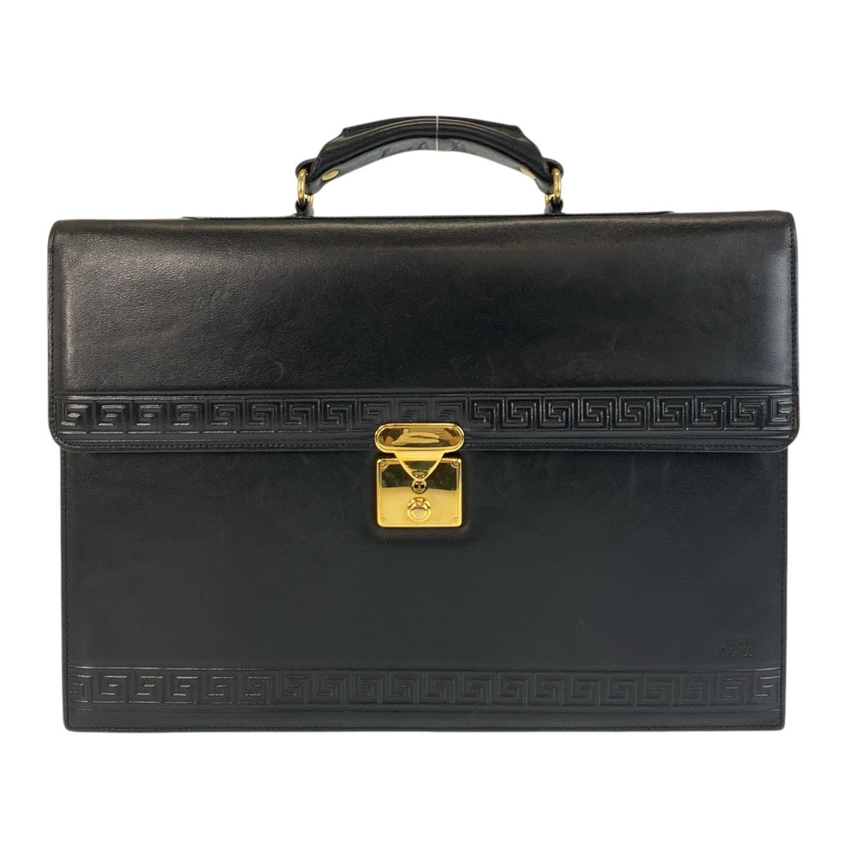 18893
VERSACE ヴェルサーチ ヴィンテージ ブラック 黒 ゴールド金具 レザー ビジネスバッグ ブリーフケース メンズ ABP41