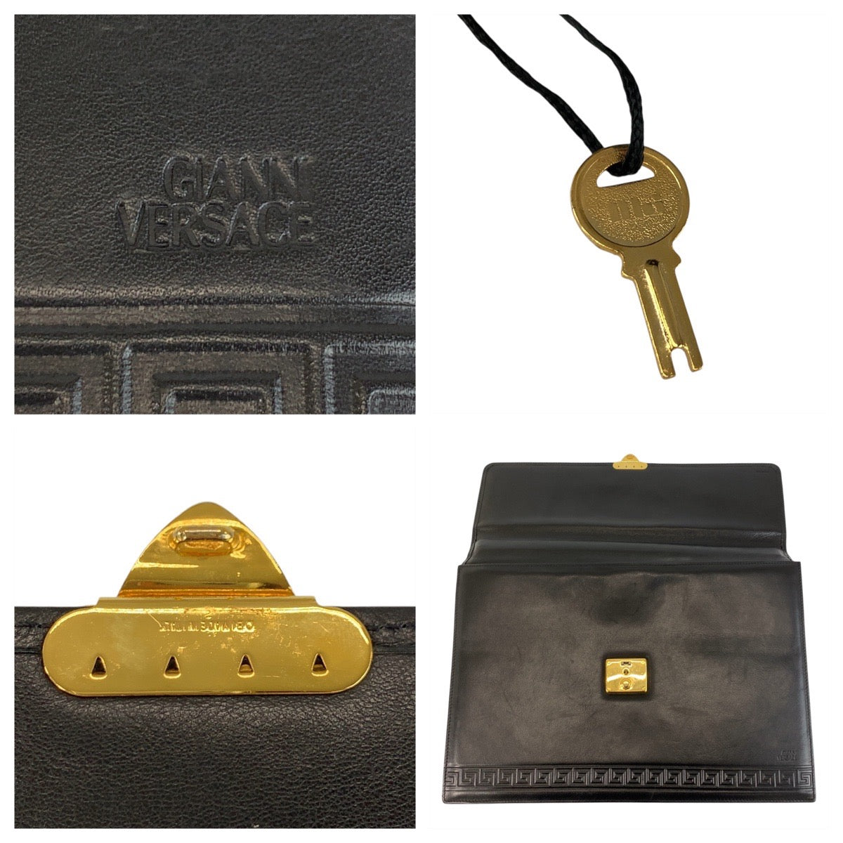 18893
VERSACE ヴェルサーチ ヴィンテージ ブラック 黒 ゴールド金具 レザー ビジネスバッグ ブリーフケース メンズ ABP41