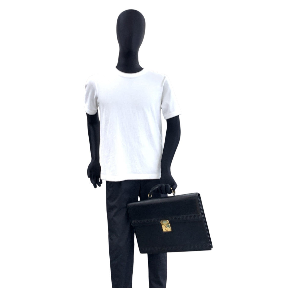 18893
VERSACE ヴェルサーチ ヴィンテージ ブラック 黒 ゴールド金具 レザー ビジネスバッグ ブリーフケース メンズ ABP41