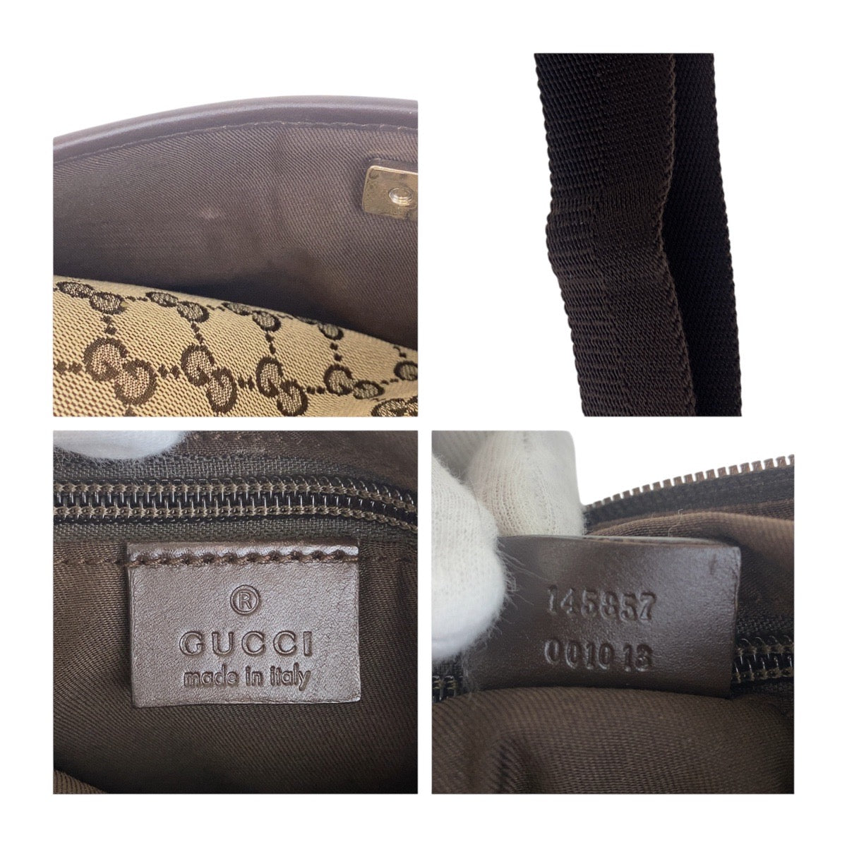 18897
GUCCI グッチ ベージュ ブラウン シルバー金具 GGキャンバス / レザー 145857 斜め掛け ショルダーバッグ  レディース AB27