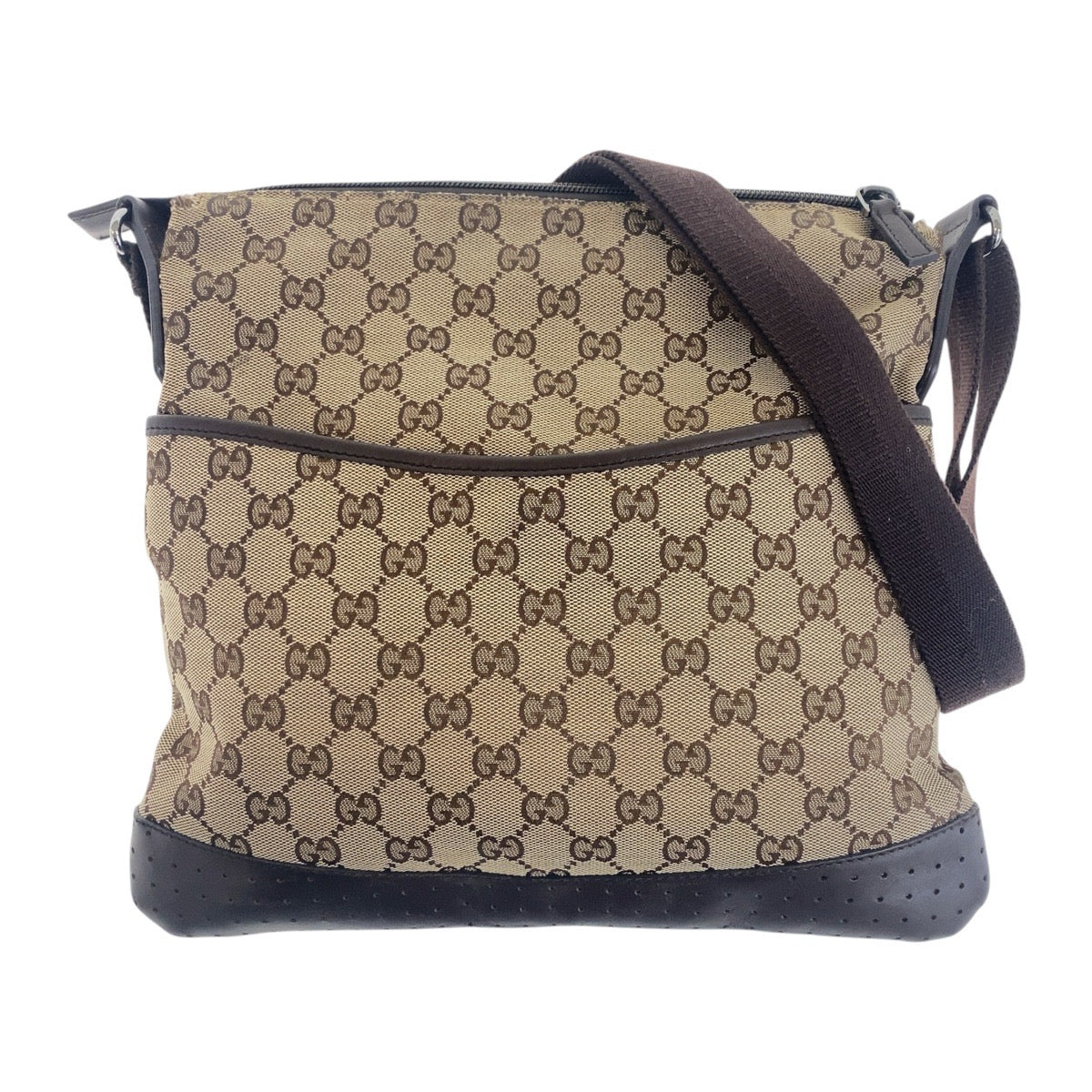 18897
GUCCI グッチ ベージュ ブラウン シルバー金具 GGキャンバス / レザー 145857 斜め掛け ショルダーバッグ  レディース AB27