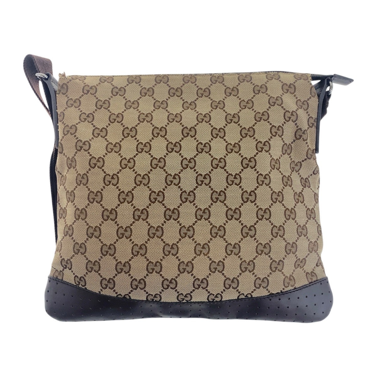 18897
GUCCI グッチ ベージュ ブラウン シルバー金具 GGキャンバス / レザー 145857 斜め掛け ショルダーバッグ  レディース AB27