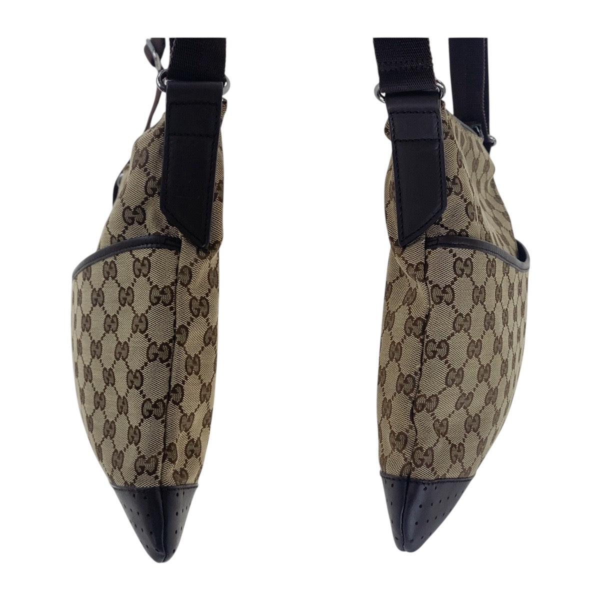 18897
GUCCI グッチ ベージュ ブラウン シルバー金具 GGキャンバス / レザー 145857 斜め掛け ショルダーバッグ  レディース AB27