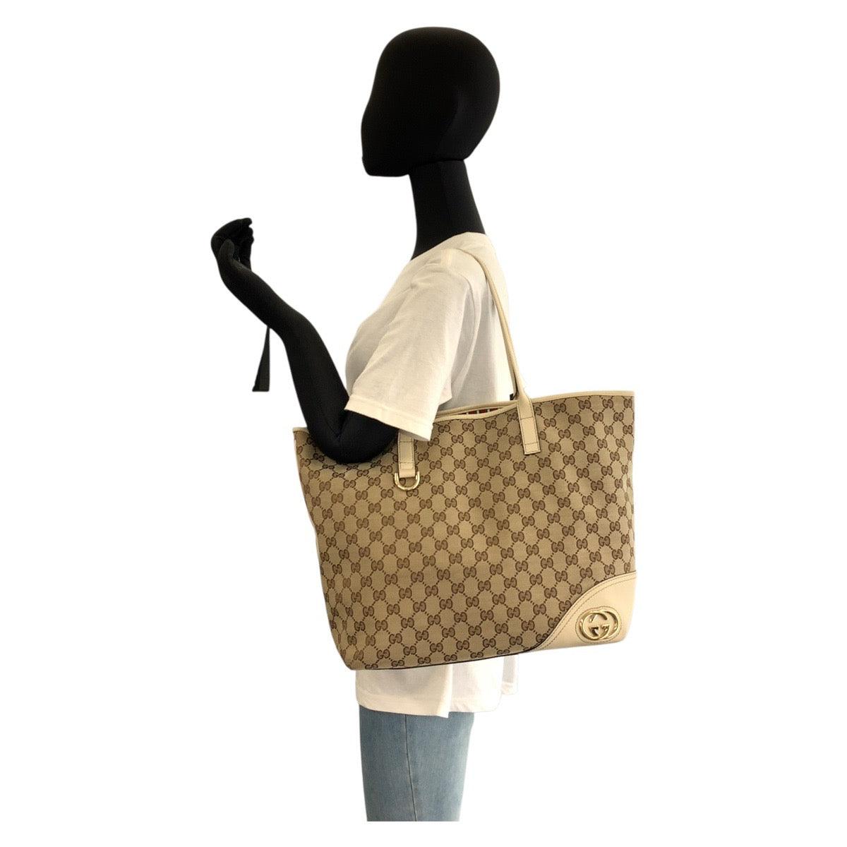 18899
GUCCI Abbey New Britt Beige Gold Hardware GG Canvas / Leather 169945 Tote Bag Women's AB34