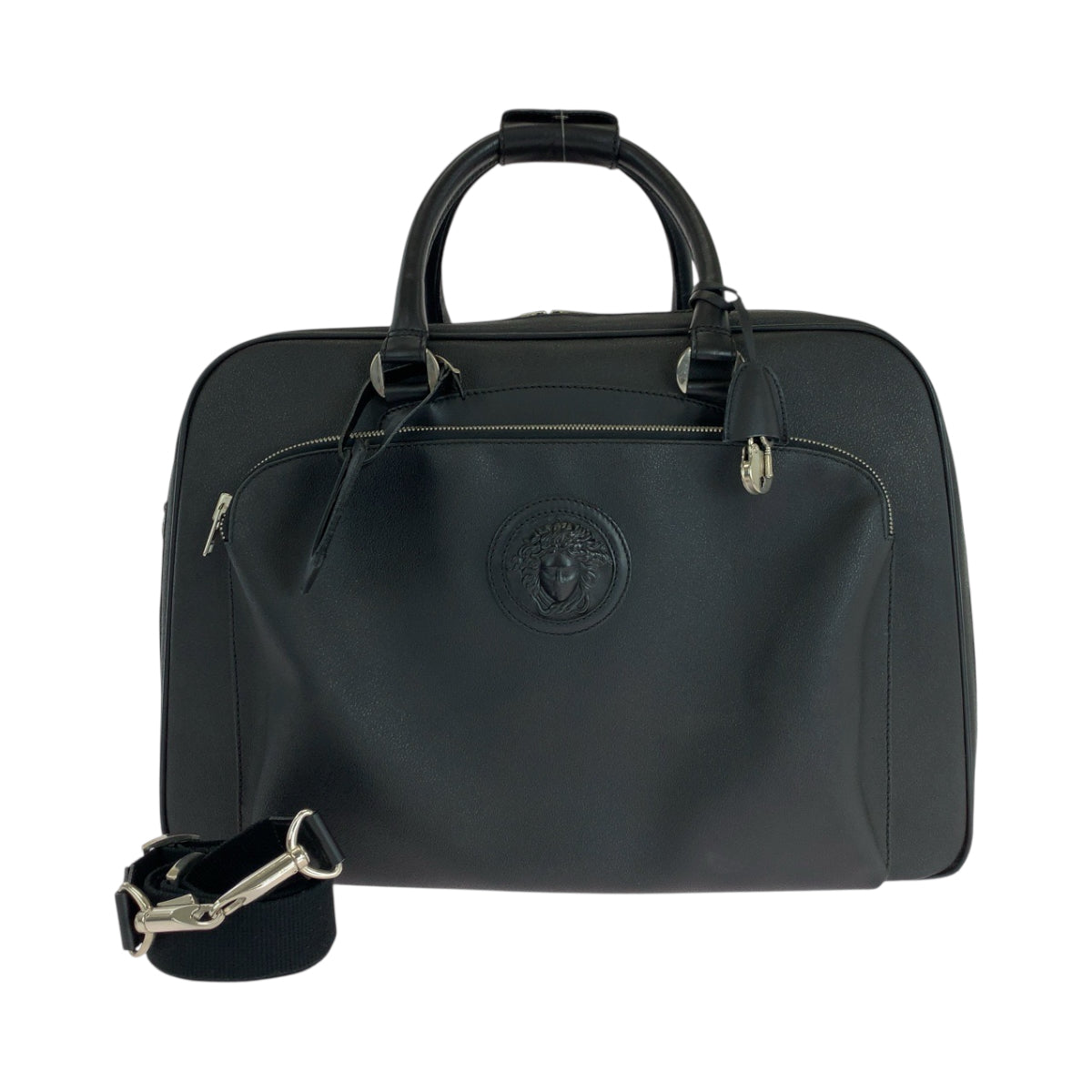 18903
VERSACE ヴェルサーチ メデューサ ブラック 黒 シルバー金具 レザー ボストンバッグ ハンドバッグ メンズ A75