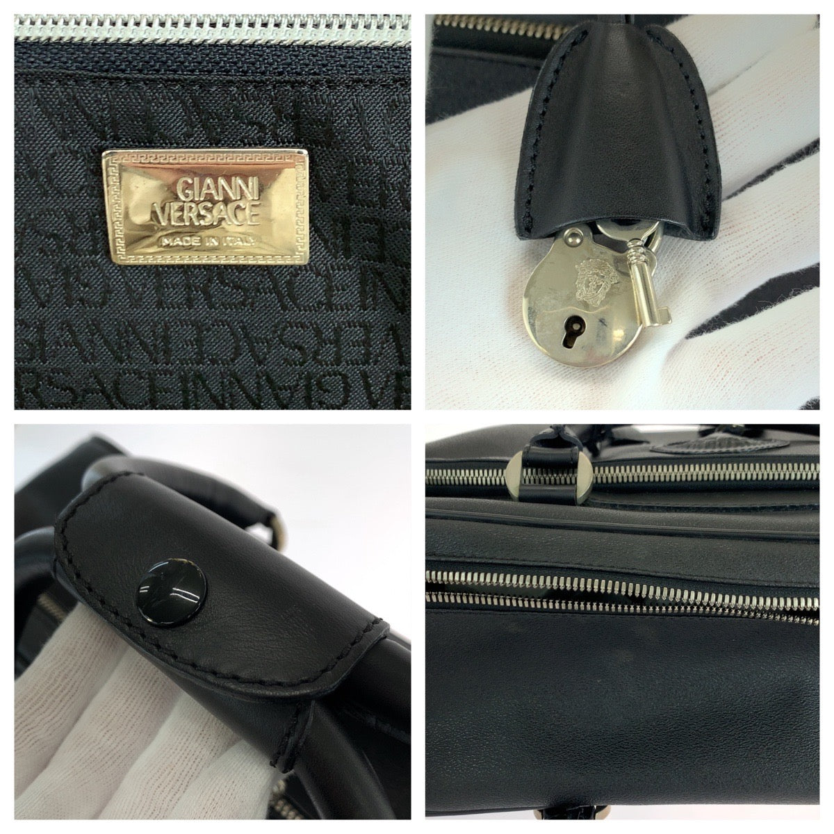 18903
VERSACE ヴェルサーチ メデューサ ブラック 黒 シルバー金具 レザー ボストンバッグ ハンドバッグ メンズ A75