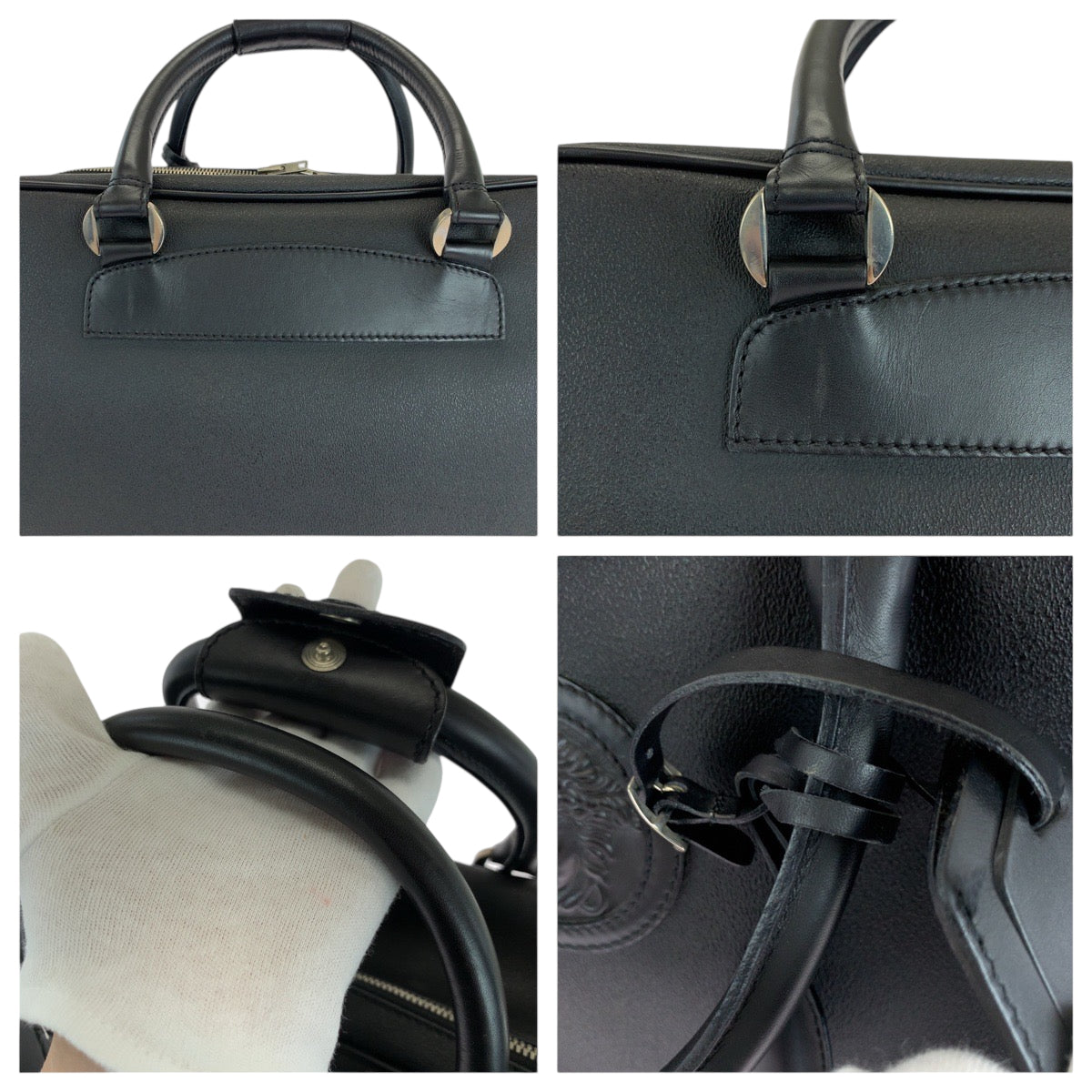 18903
VERSACE ヴェルサーチ メデューサ ブラック 黒 シルバー金具 レザー ボストンバッグ ハンドバッグ メンズ A75