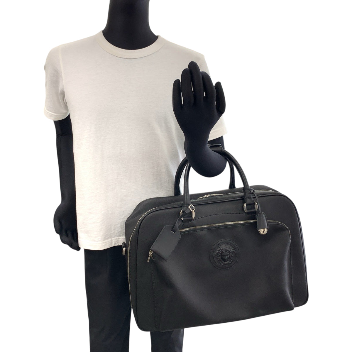 18903
VERSACE ヴェルサーチ メデューサ ブラック 黒 シルバー金具 レザー ボストンバッグ ハンドバッグ メンズ A75