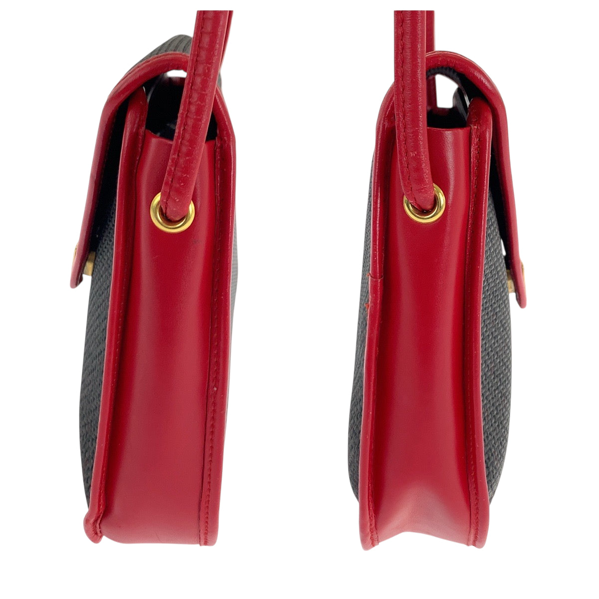 18907
YVES SAINT LAURENT イヴ サンローラン ヴィンテージ YSLロゴ レッド パープル ゴールド金具 レザー / キャンバス ショルダーバッグ 斜め掛け レディース A38