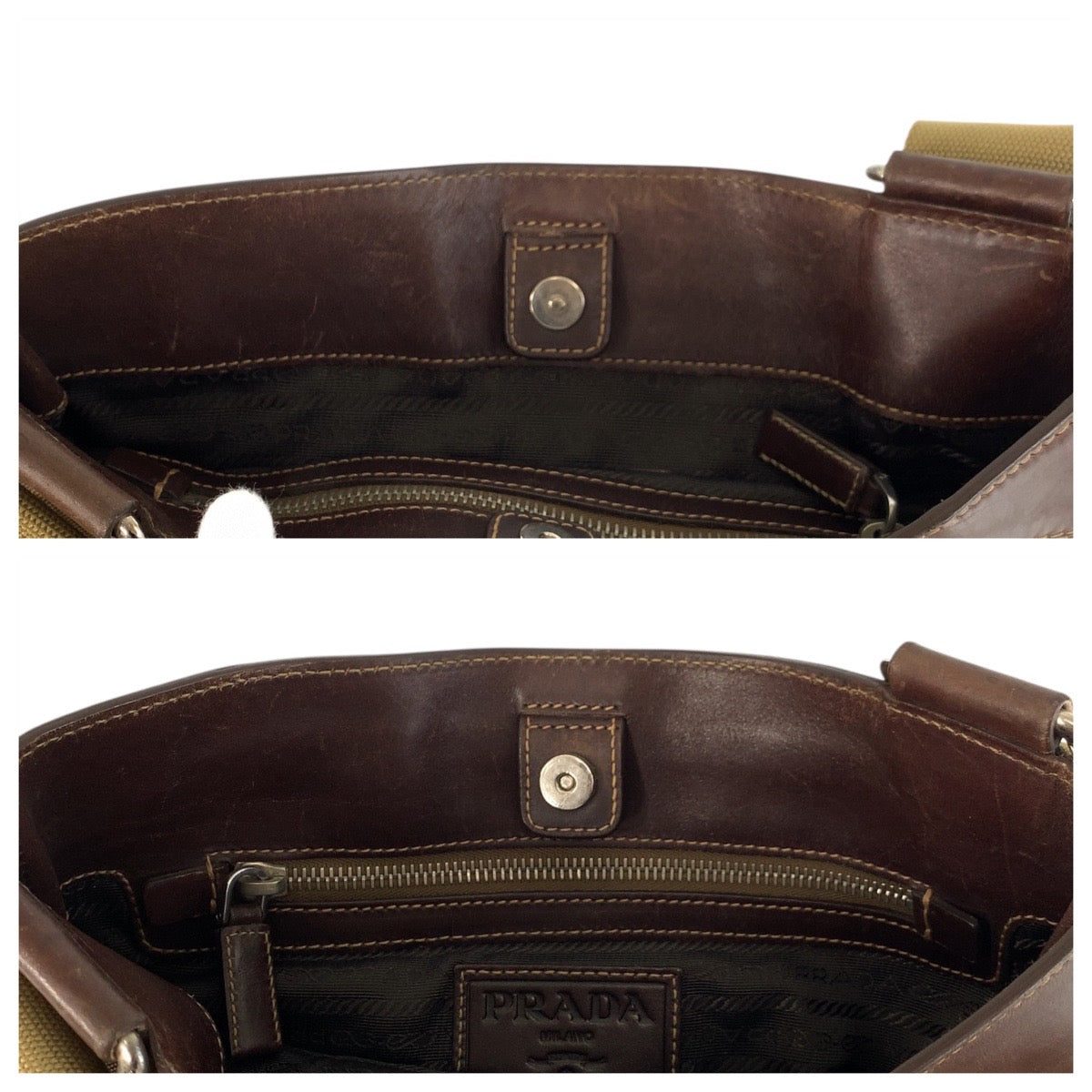 18913
PRADA プラダ ロゴジャガード ベージュ ブラウン シルバー金具 キャンバス / レザー ショルダーバッグ メッセンジャーバッグ  レディース AB27