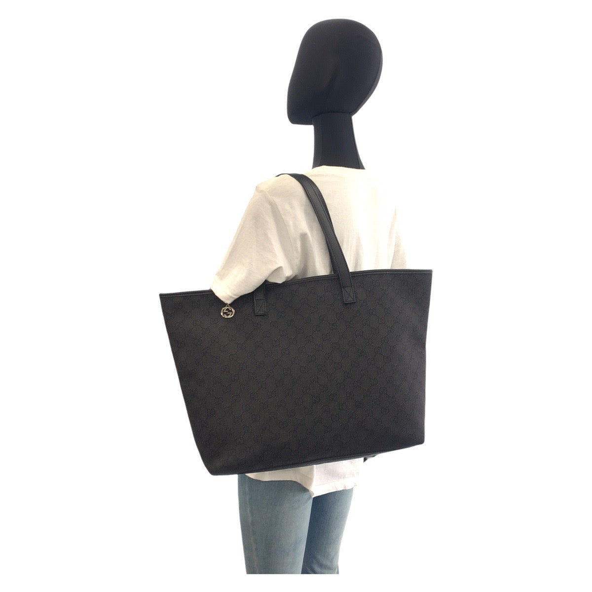 18914
GUCCI グッチ インターロッキング ブラック 黒 シルバー金具 GGキャンバス / レザー 211525 トートバッグ ショルダーバッグ  レディース ABP48