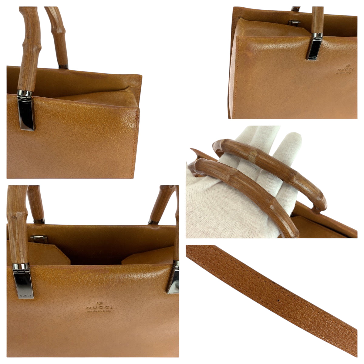 18915
GUCCI グッチ バンブー ブラウン キャメル シルバー金具 レザー 002 1035 ハンドバッグ ショルダーバッグ 2way レディース AB38