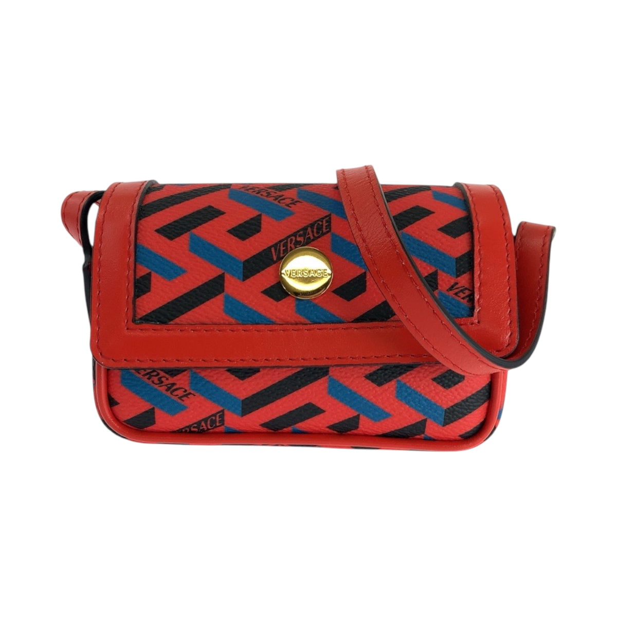 18916
VERSACE ヴェルサーチ ラグレカシグネチャー レッド ブルー ブラック ゴールド金具 レザー ショルダーバッグ ミニバッグ  レディース A27