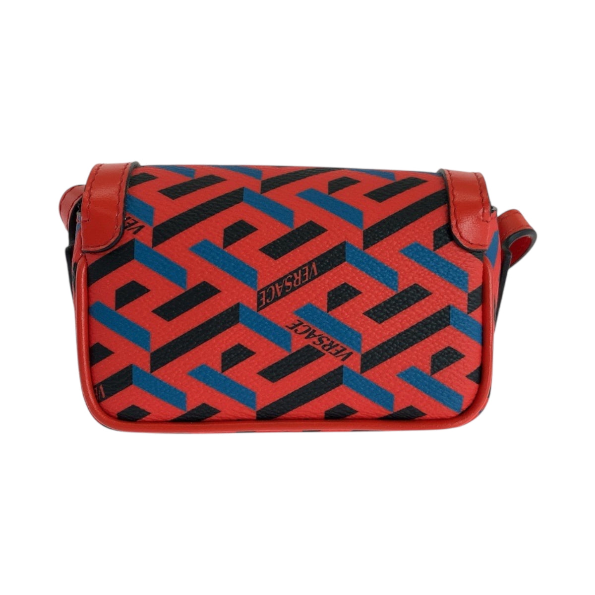 18916
VERSACE ヴェルサーチ ラグレカシグネチャー レッド ブルー ブラック ゴールド金具 レザー ショルダーバッグ ミニバッグ  レディース A27
