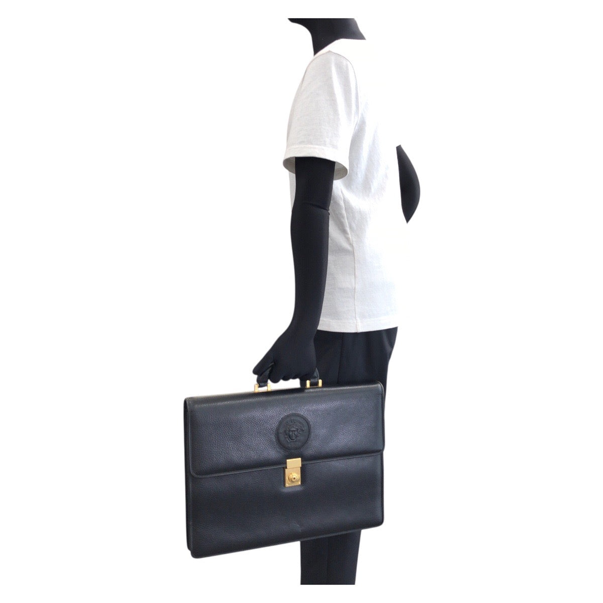 18920
VERSACE ヴェルサーチ ヴィンテージ メデューサ ブラック 黒 ゴールド金具 レザー ビジネスバッグ ブリーフケース メンズ ABP45