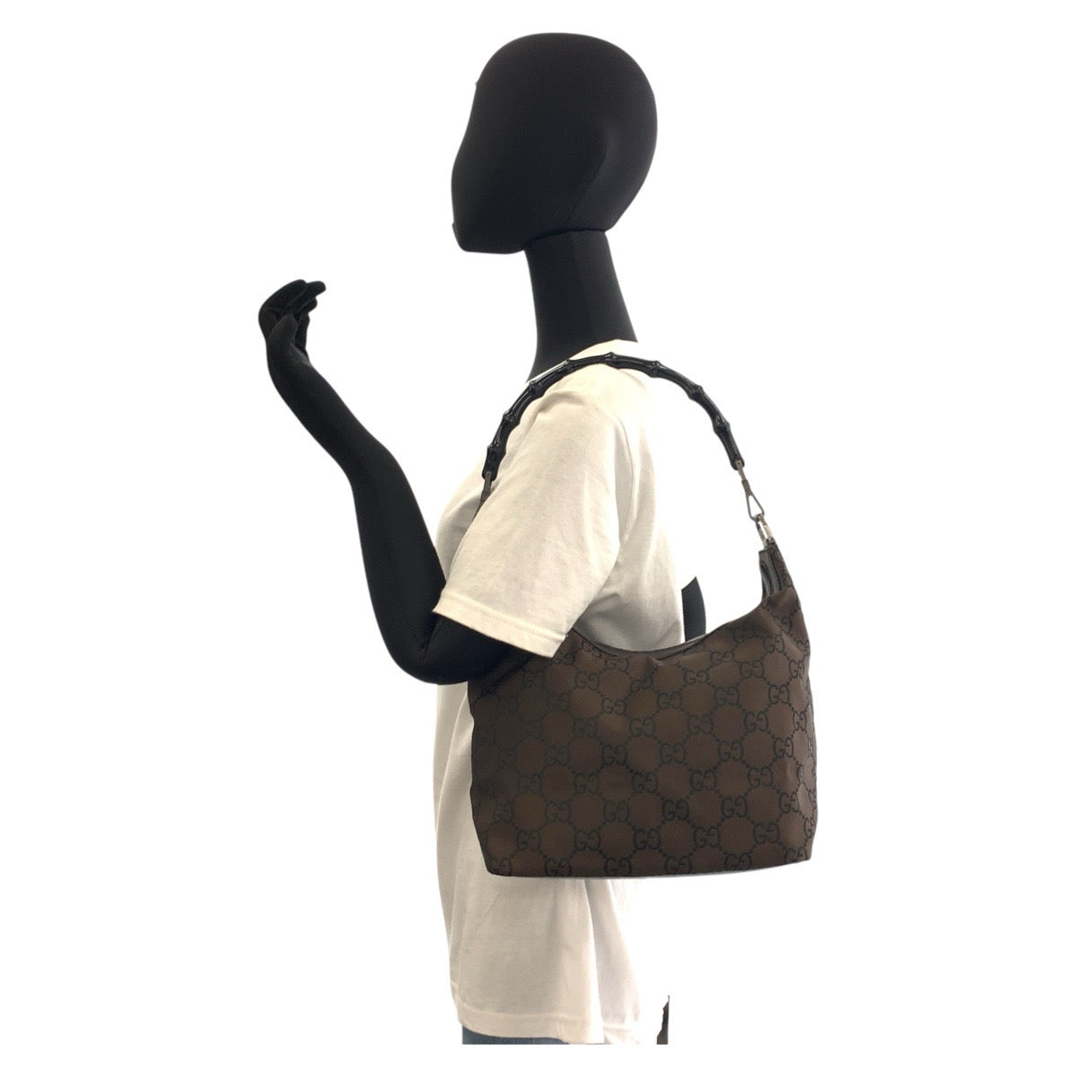 18921
GUCCI Bamboo GG Pattern Brown Nylon 000 0531 Shoulder Bag Women's ABP34
