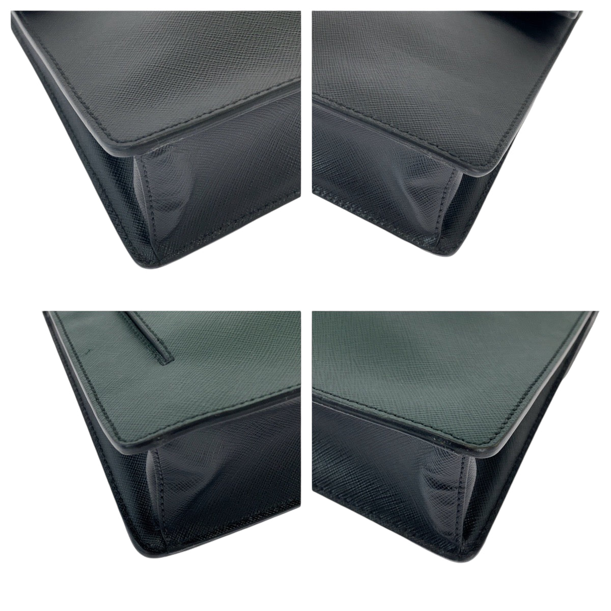 18922
PRADA プラダ サフィアーノ 三角ロゴプレート バイカラー グリーン ブラック シルバー金具 レザー VR089M クラッチバッグ ビジネスバッグ ドキュメントケース  メンズ ABP