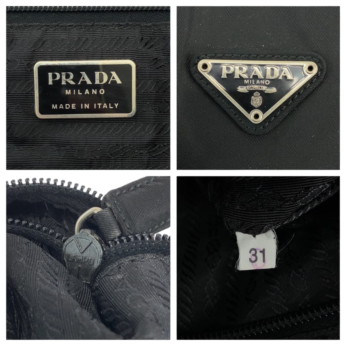 18923
PRADA プラダ 三角ロゴプレート ブラック 黒 シルバー金具 ナイロン ハンドバッグ ショルダーバッグ  レディース AB