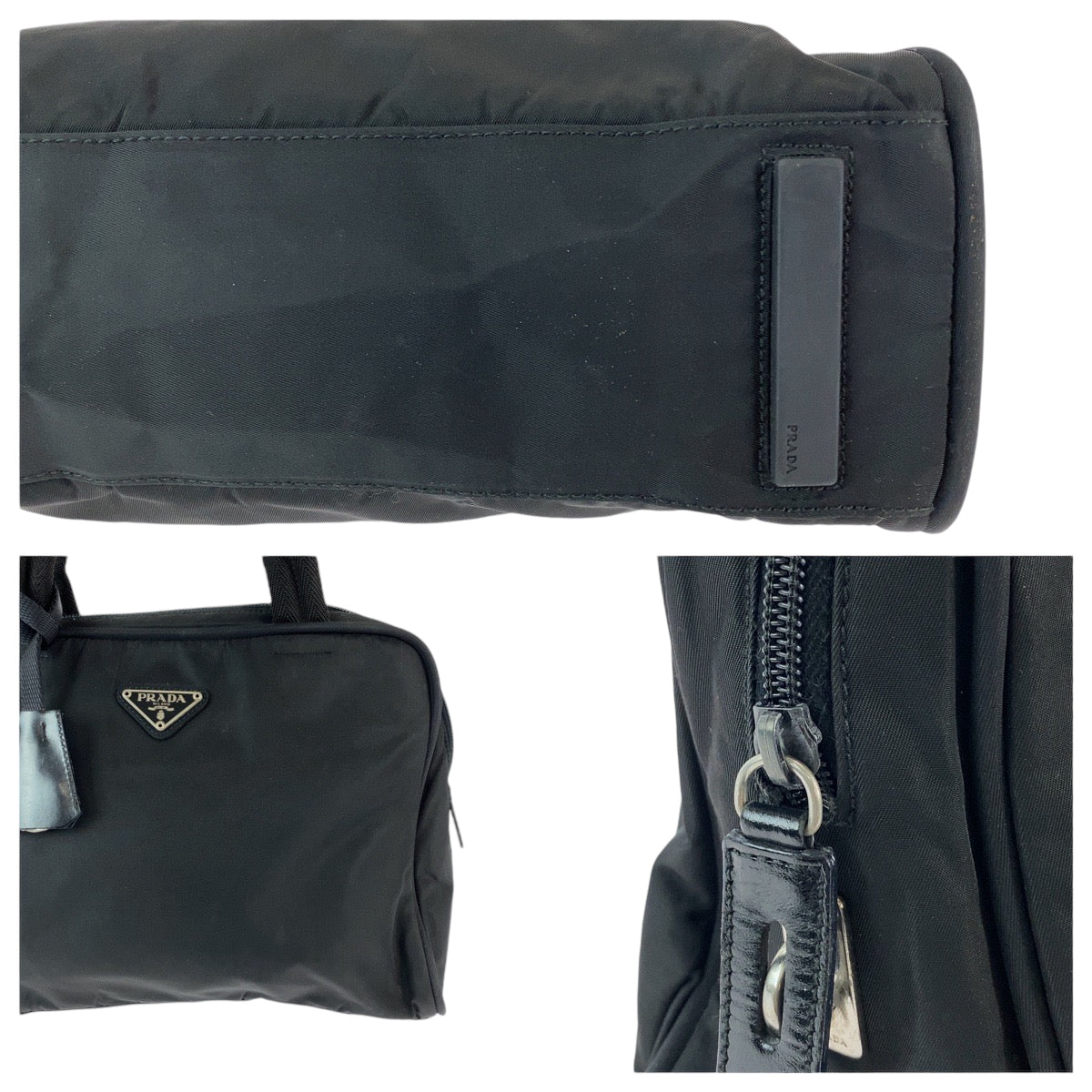 18923
PRADA プラダ 三角ロゴプレート ブラック 黒 シルバー金具 ナイロン ハンドバッグ ショルダーバッグ  レディース AB