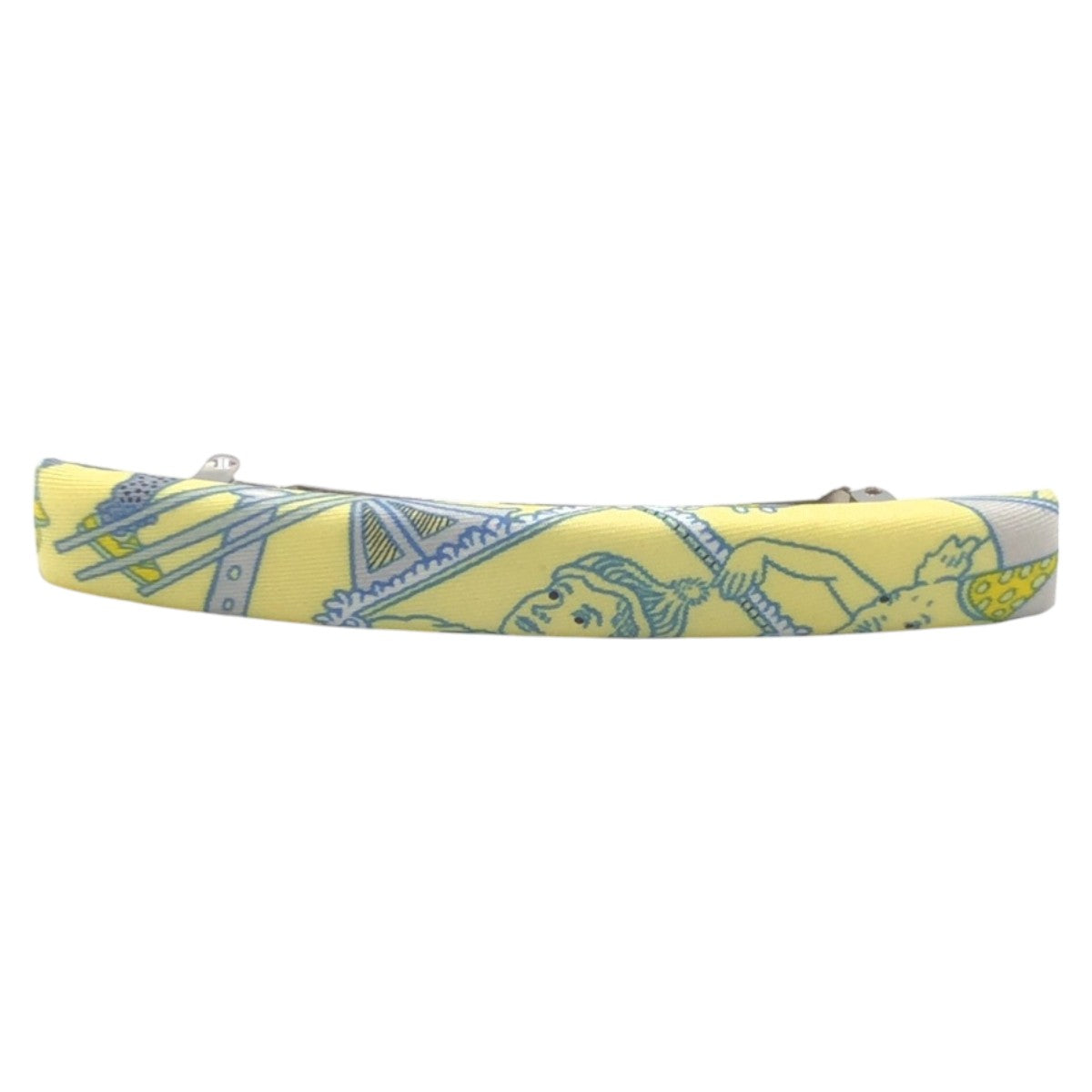 18932
HERMES エルメス イエロー 水色 シルバー金具 シルク バレッタ ヘアアクセサリー レディース SA