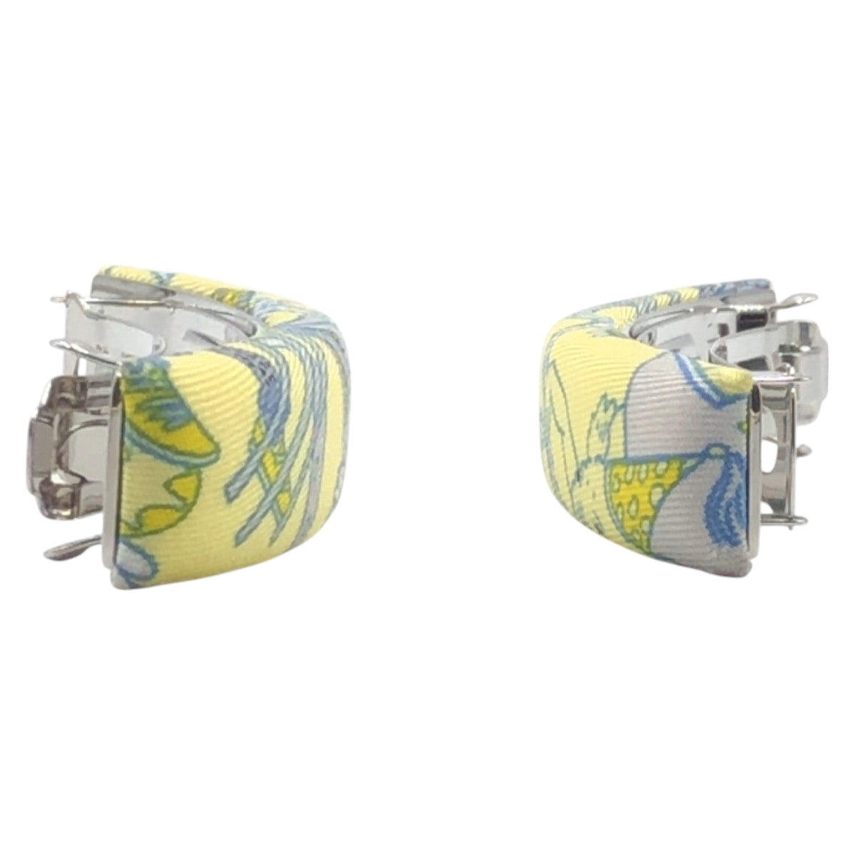 18932
HERMES エルメス イエロー 水色 シルバー金具 シルク バレッタ ヘアアクセサリー レディース SA
