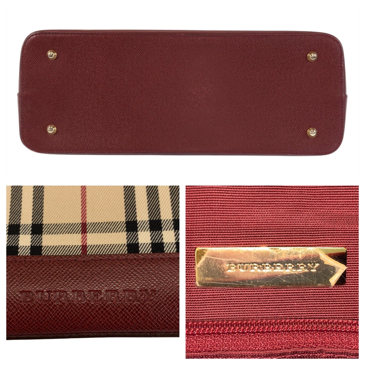 18937
BURBERRY バーバリー チェック柄 ベージュ ボルドー ゴールド金具 キャンバス / レザー ショルダーバッグ  レディース AB