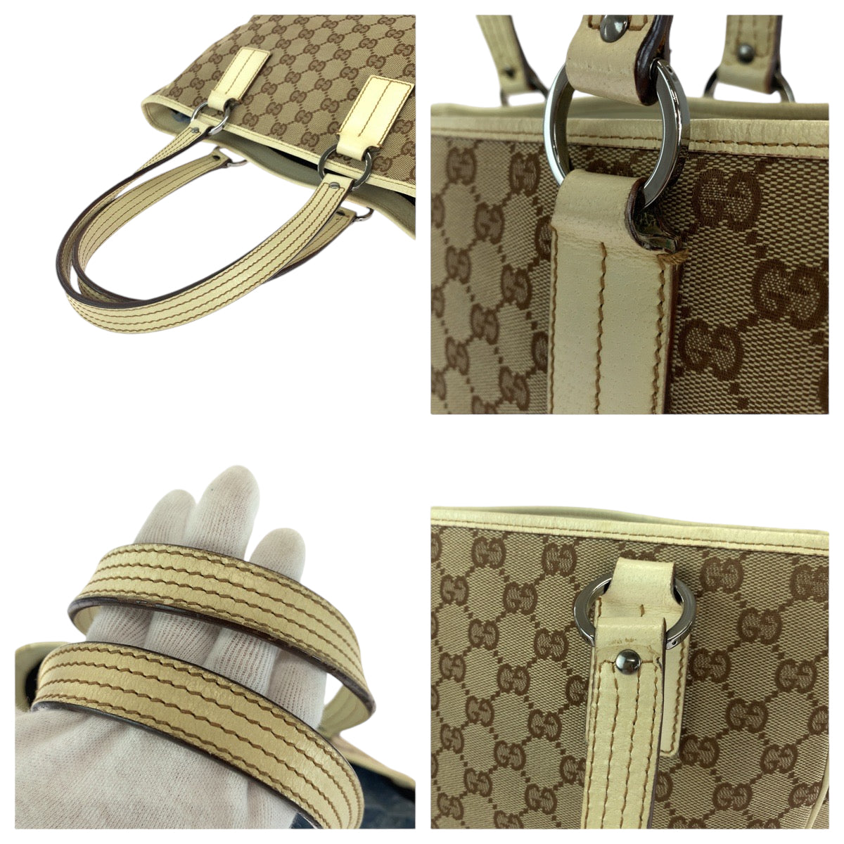 18940
GUCCI グッチ ベージュ ブラウン シルバー金具 GGキャンバス 113019 トートバッグ ショルダーバッグ  レディース AB