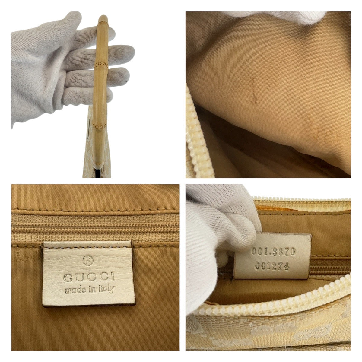 18943
GUCCI Gucci Bamboo White Beige Silver Hardware GG Canvas / Leather 001 3870 Shoulder Bag Handbag Accessory Pouch Ladies AB30