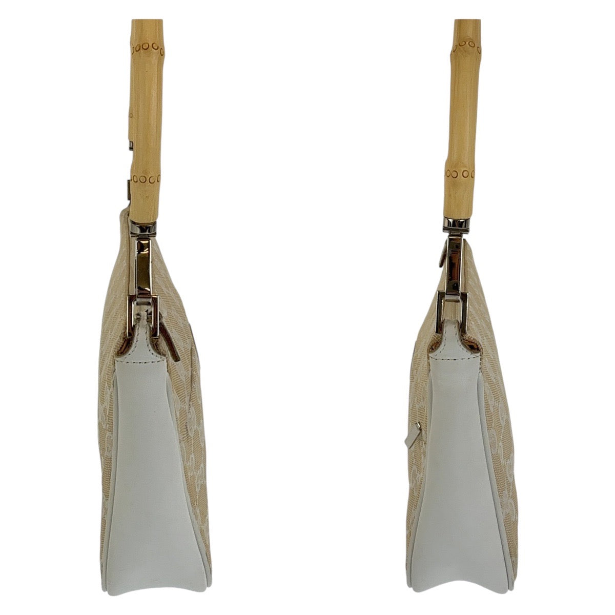 18943
GUCCI Gucci Bamboo White Beige Silver Hardware GG Canvas / Leather 001 3870 Shoulder Bag Handbag Accessory Pouch Ladies AB30