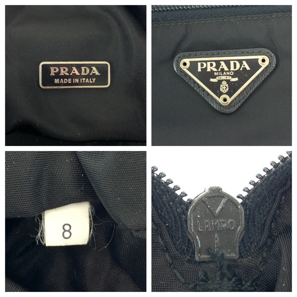18946
PRADA プラダ テスート 三角ロゴプレート 男女兼用 ブラック 黒 シルバー金具 ナイロン ポーチ クラッチバッグ  レディース ABP