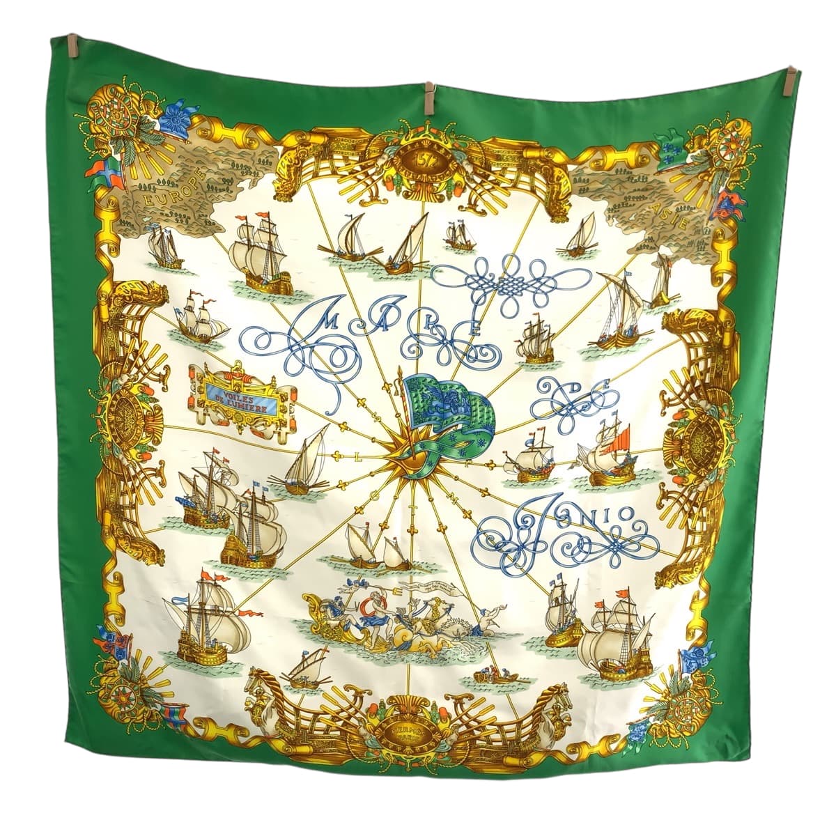 18950
HERMES エルメス カレ90 VOILES DE LUMIERE グリーン マルチカラー シルク 大判スカーフ レディース A19