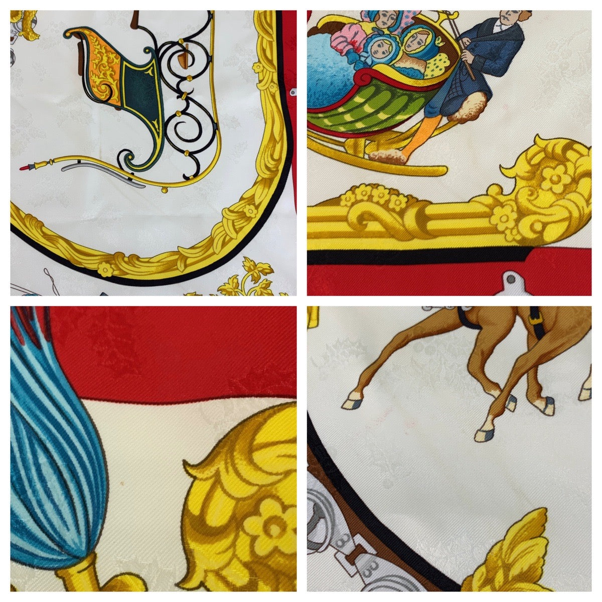 18951
HERMES PLUMES ET GRELOTS Carre 90 Red Ivory Silk Scarf Large Scarf Ladies ABP19