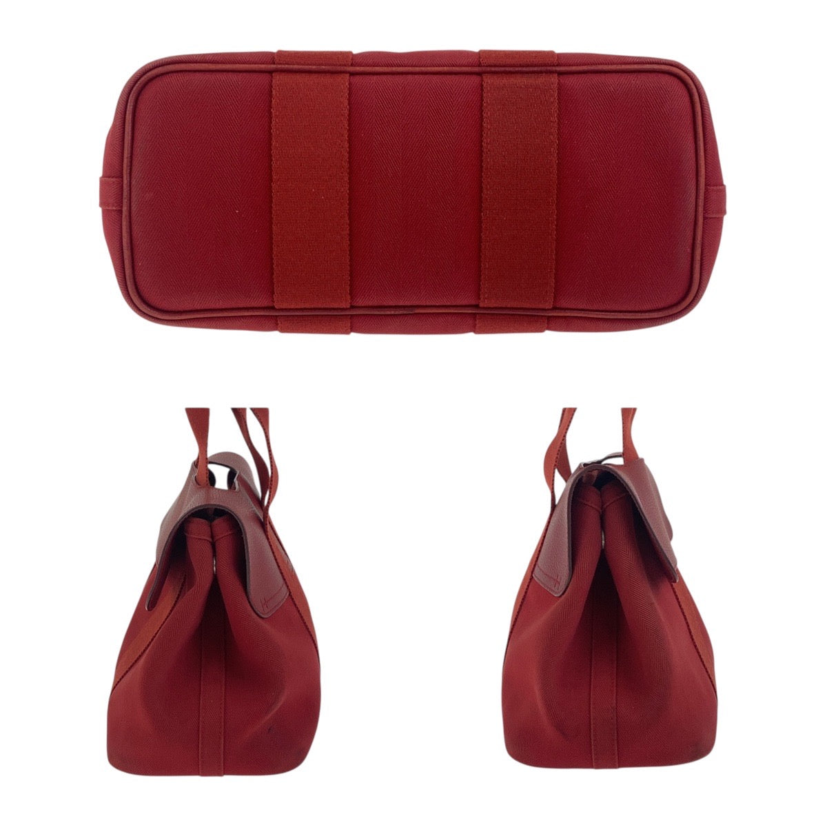 18957
HERMES エルメス ヴァルパライソPM レッド シルバー金具 キャンバス ハンドバッグ □J刻印  レディース AB48