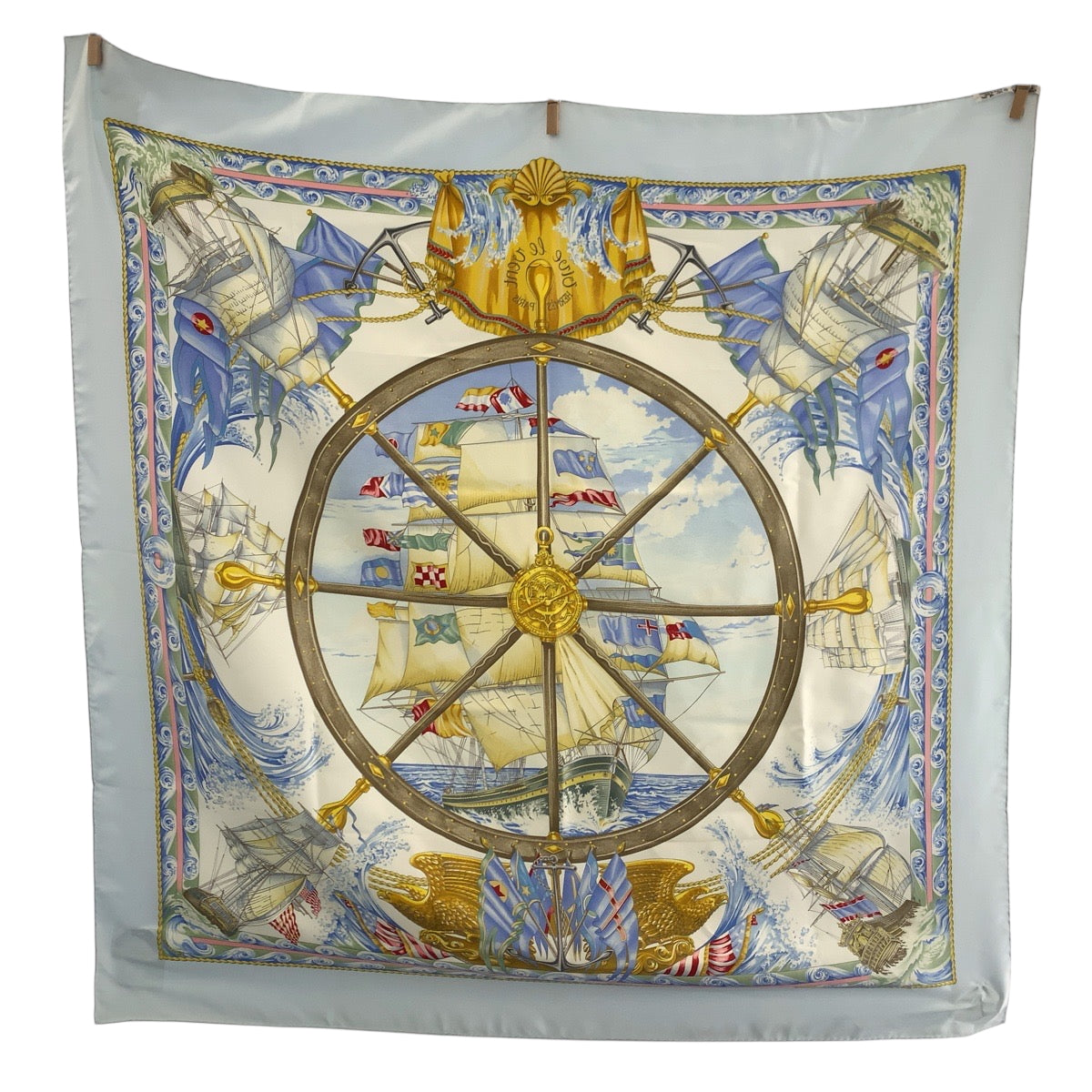 18958
HERMES エルメス カレ90 VIVE LE VENT ブルー マルチカラー シルク 大判スカーフ  レディース AB22
