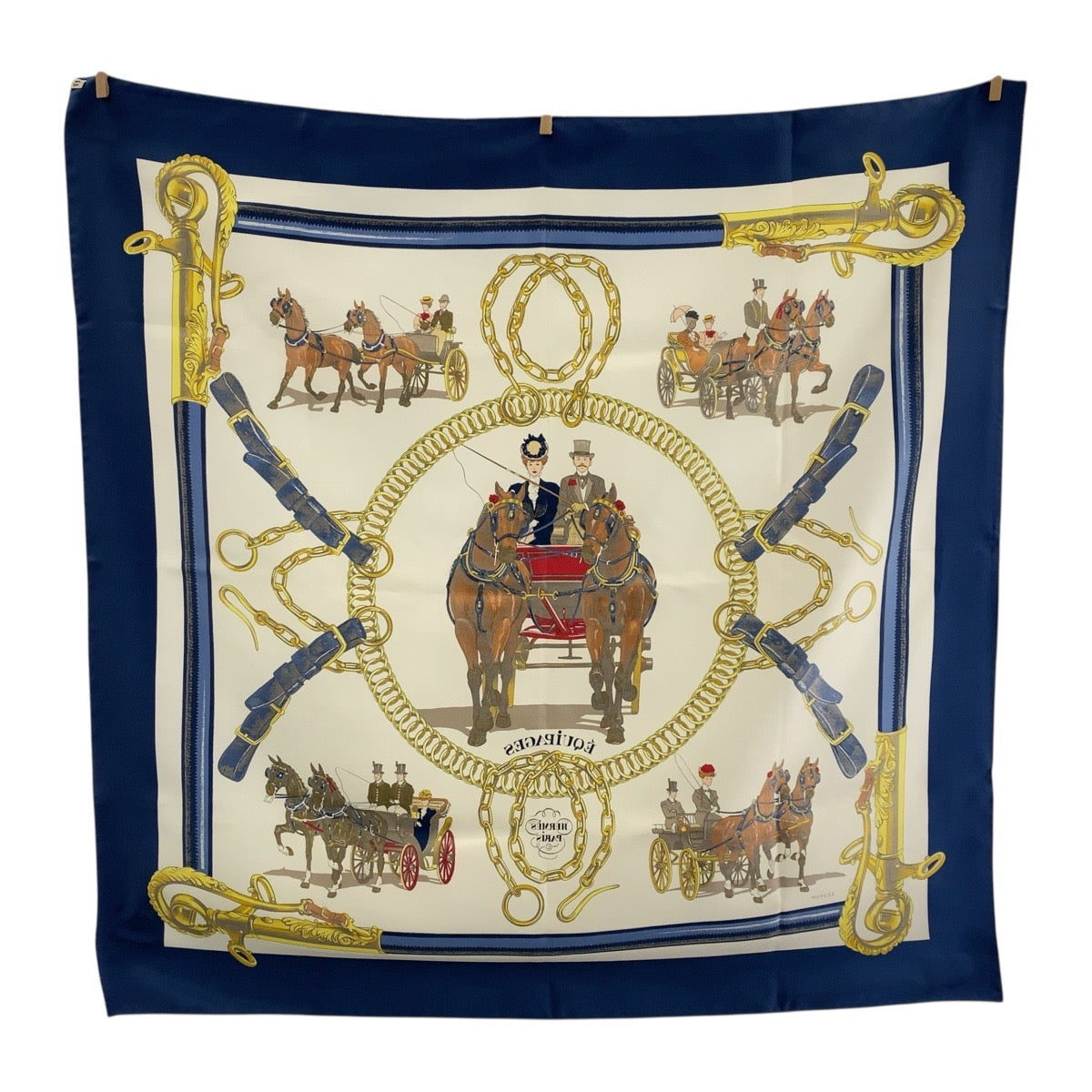 18960
HERMES エルメス カレ90 EQUIPAGES ブルー マルチカラー シルク スカーフ レディース AB19
