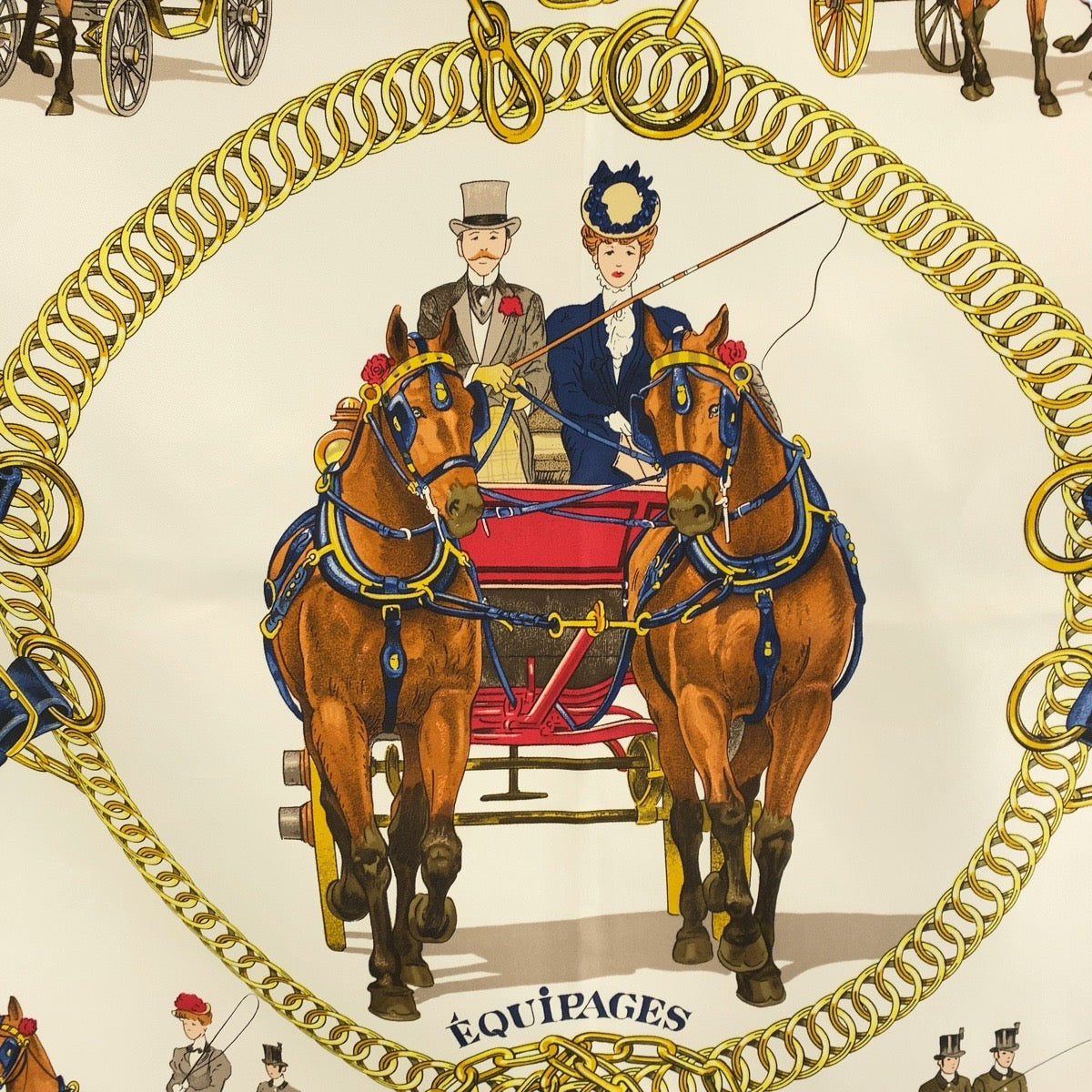 18960
HERMES エルメス カレ90 EQUIPAGES ブルー マルチカラー シルク スカーフ レディース AB19