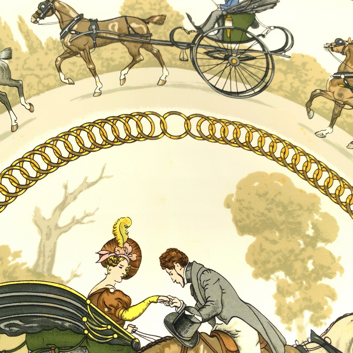 18961
HERMES エルメス カレ90 LA PROMENADE DE LONGCHAMPS ブルー マルチカラー シルク 大判スカーフ  レディース AB20