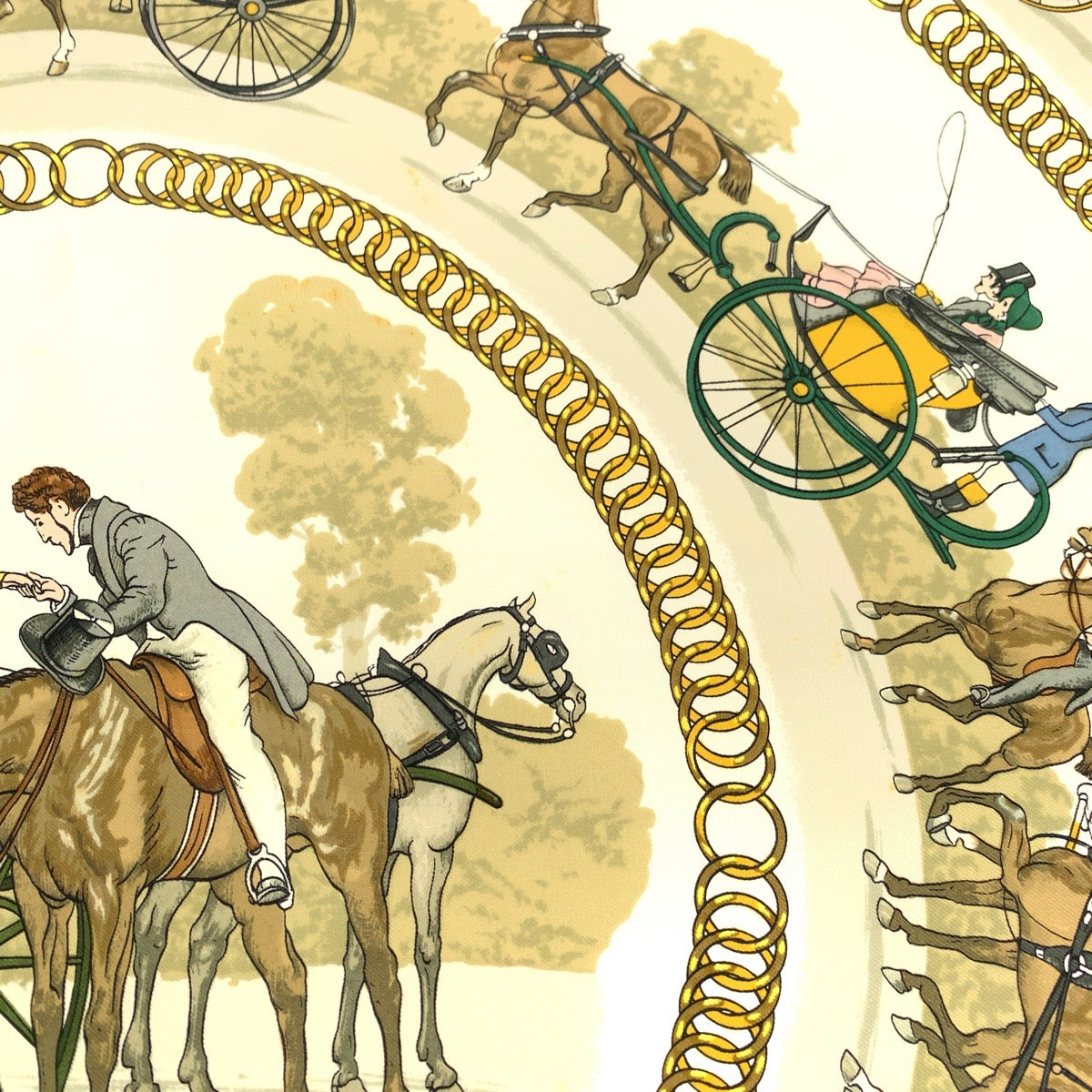 18961
HERMES エルメス カレ90 LA PROMENADE DE LONGCHAMPS ブルー マルチカラー シルク 大判スカーフ  レディース AB20