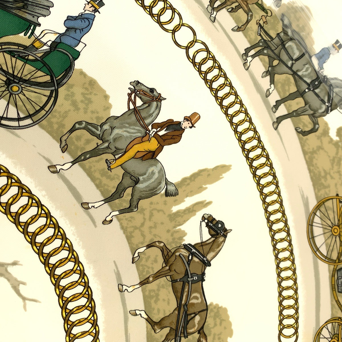 18961
HERMES エルメス カレ90 LA PROMENADE DE LONGCHAMPS ブルー マルチカラー シルク 大判スカーフ  レディース AB20