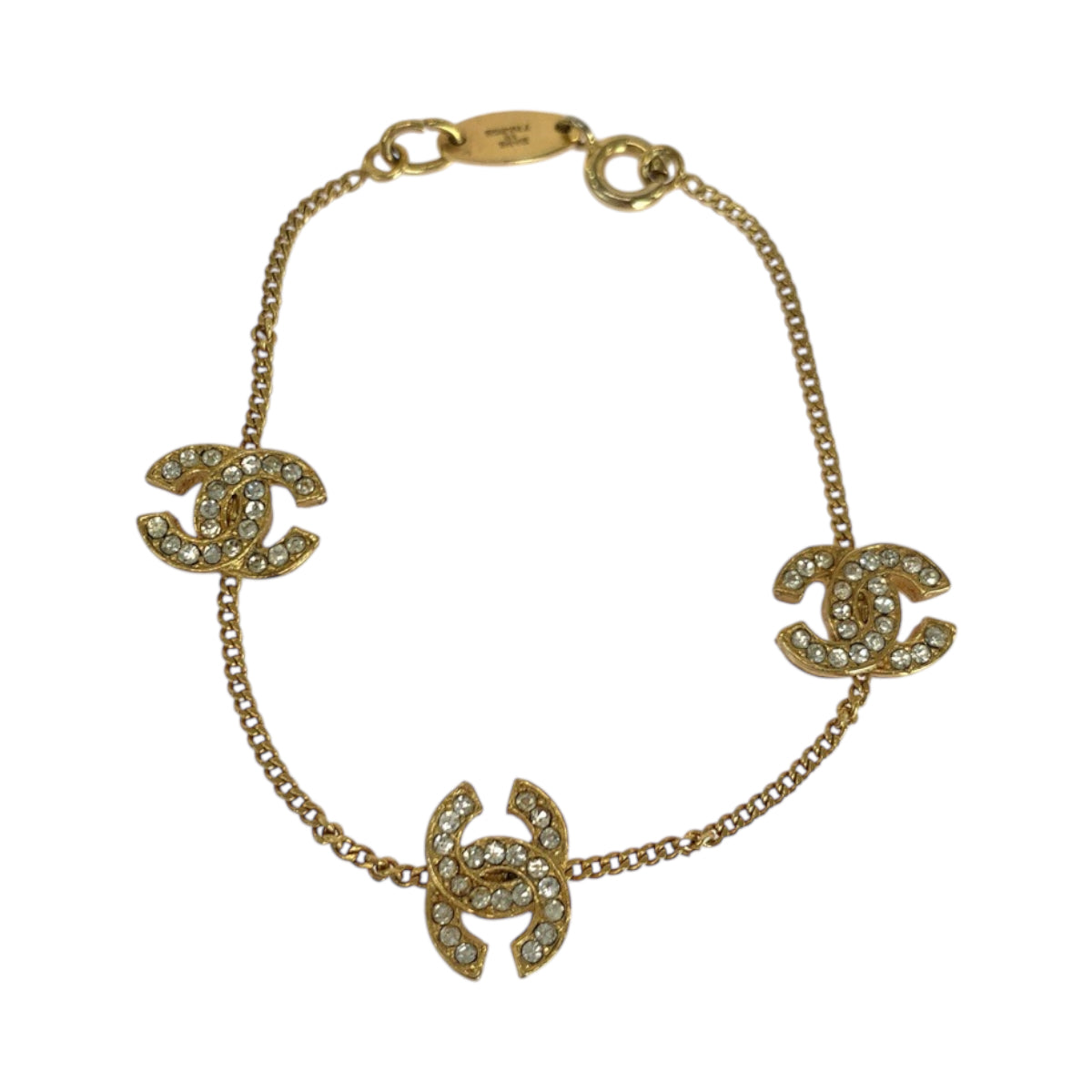 18966
CHANEL シャネル トリプルココマーク ラインストーン ゴールド メッキ ブレスレット  レディース A48