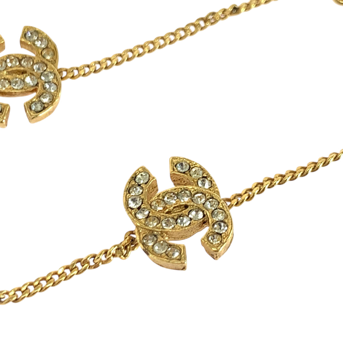 18966
CHANEL シャネル トリプルココマーク ラインストーン ゴールド メッキ ブレスレット  レディース A48