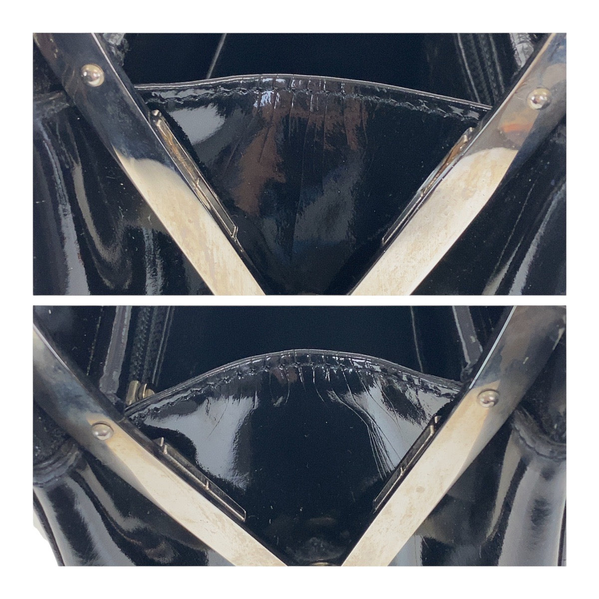 18968
CHANEL シャネル ヴィンテージ ココマーク ブラック 黒 シルバー金具 エナメル ハンドバッグ バニティバッグ アクセサリーポーチ レディース ABP180