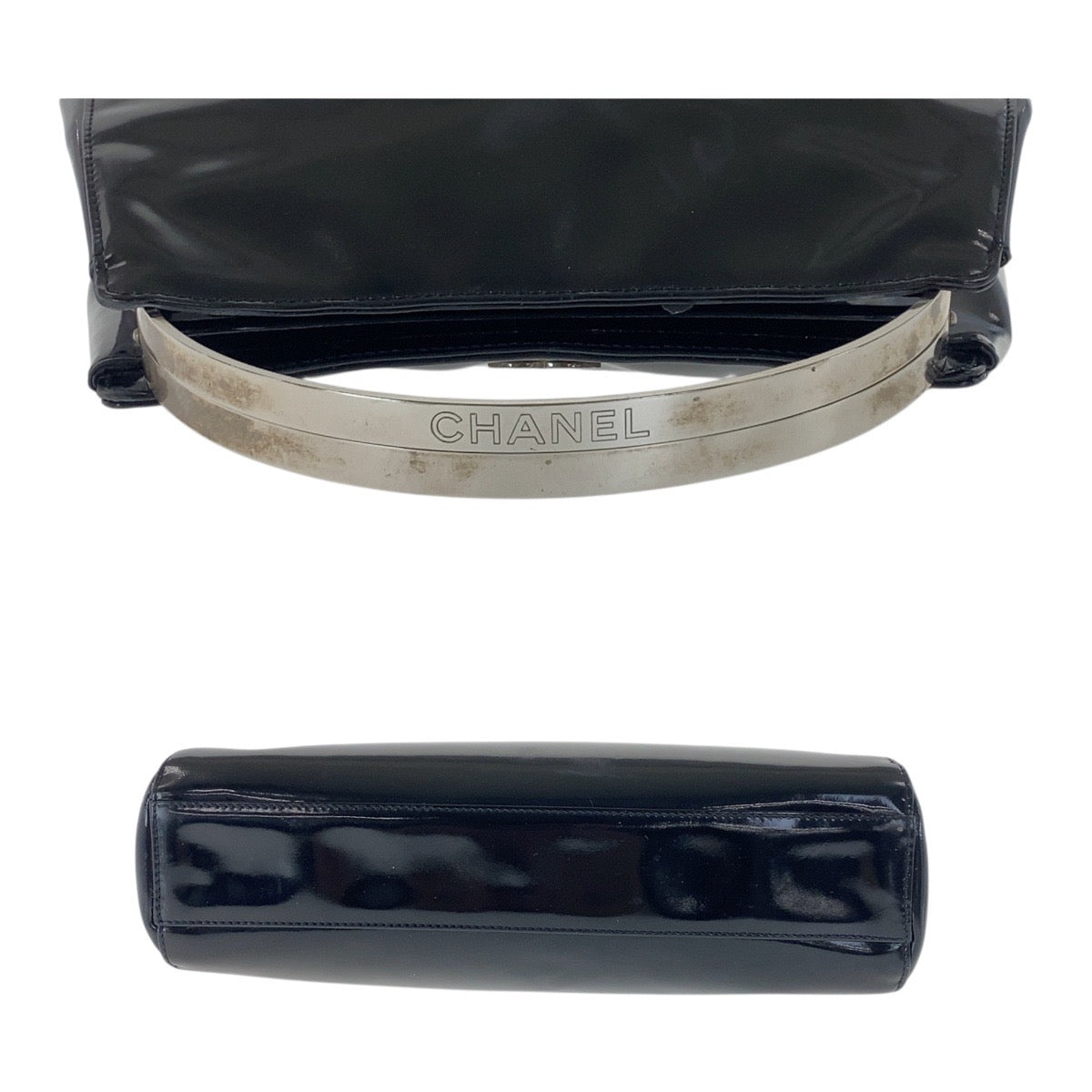 18968
CHANEL シャネル ヴィンテージ ココマーク ブラック 黒 シルバー金具 エナメル ハンドバッグ バニティバッグ アクセサリーポーチ レディース ABP180