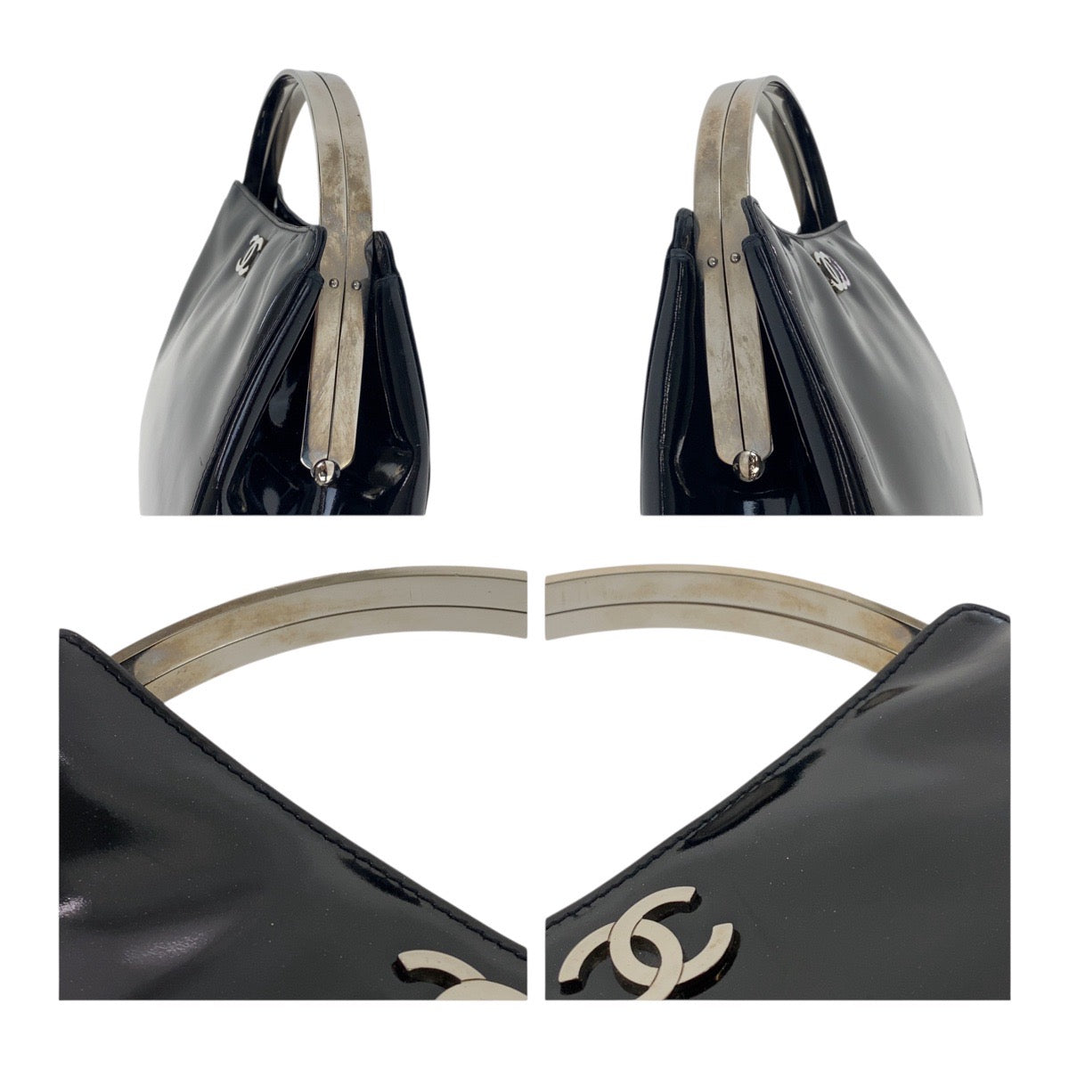 18968
CHANEL シャネル ヴィンテージ ココマーク ブラック 黒 シルバー金具 エナメル ハンドバッグ バニティバッグ アクセサリーポーチ レディース ABP180