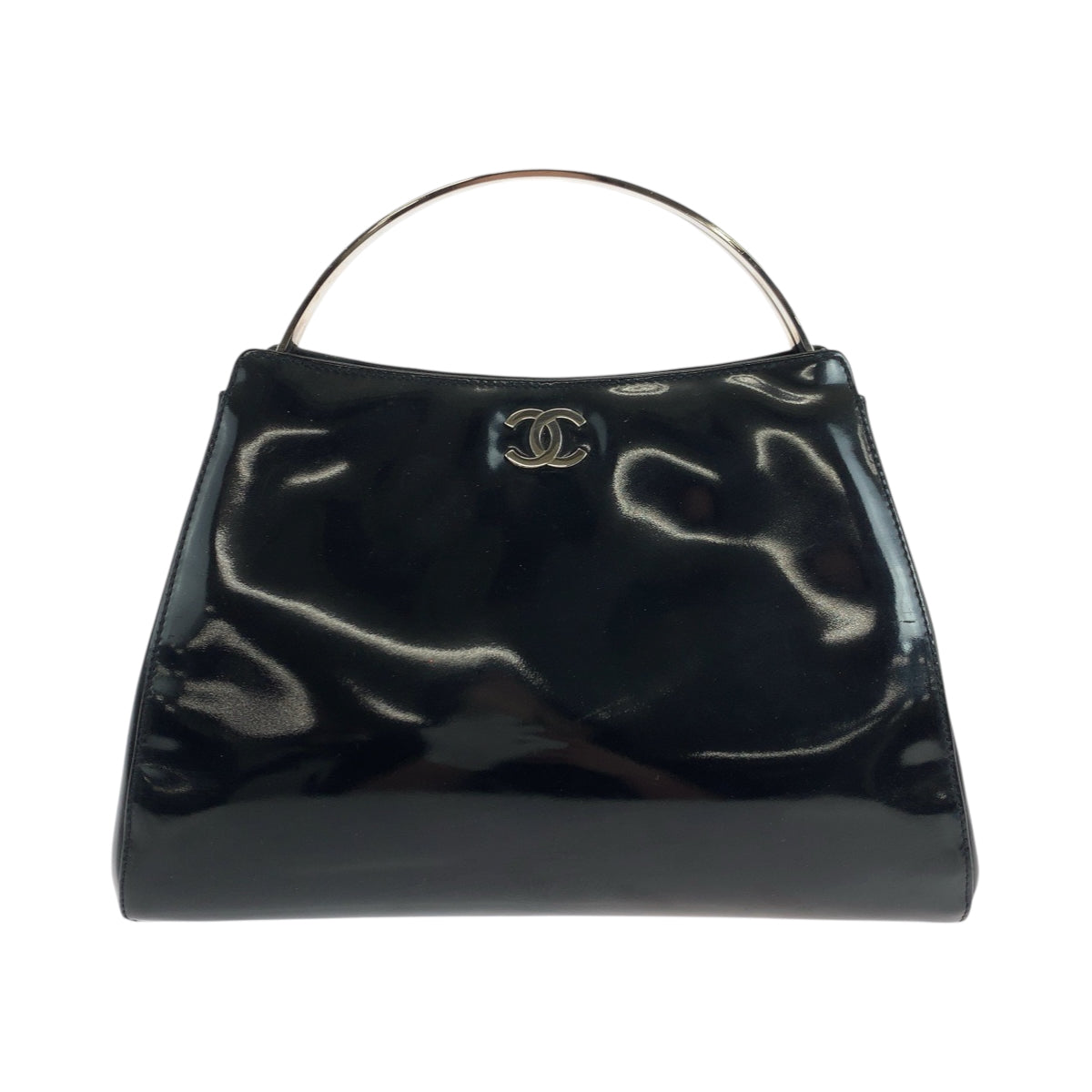 18968
CHANEL シャネル ヴィンテージ ココマーク ブラック 黒 シルバー金具 エナメル ハンドバッグ バニティバッグ アクセサリーポーチ レディース ABP180