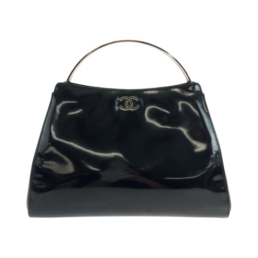 18968
CHANEL シャネル ヴィンテージ ココマーク ブラック 黒 シルバー金具 エナメル ハンドバッグ バニティバッグ アクセサリーポーチ レディース ABP180