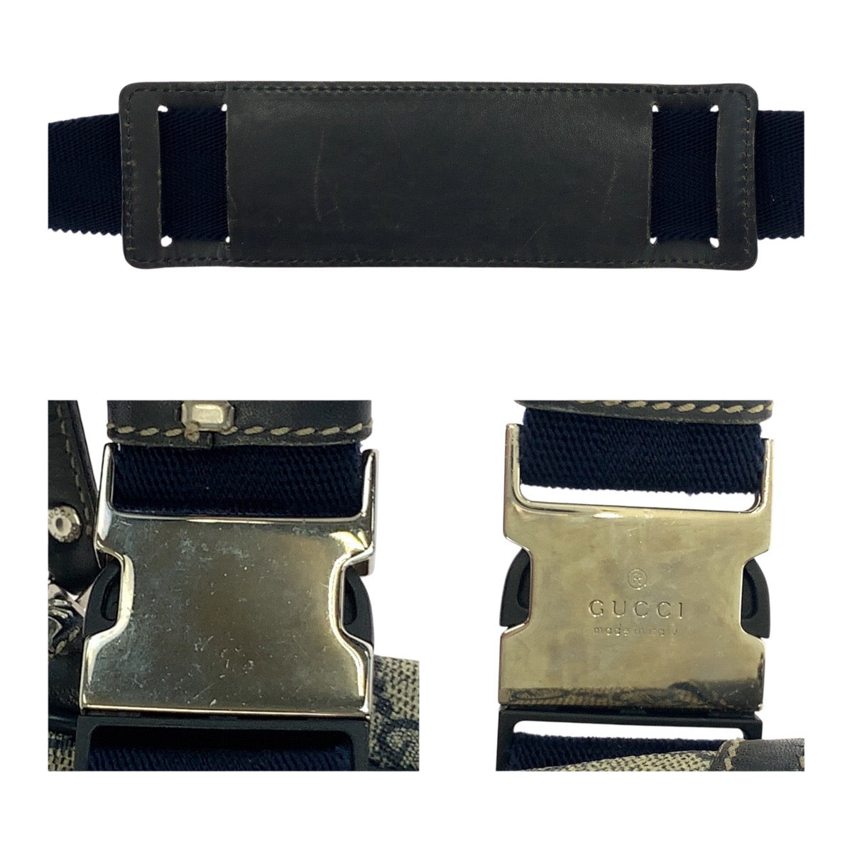 18972
GUCCI グッチ ベージュ ネイビー シルバー金具 GGスプリームキャンバス 211110 ショルダーバッグ バムバッグ ボディバッグ メンズ AB50